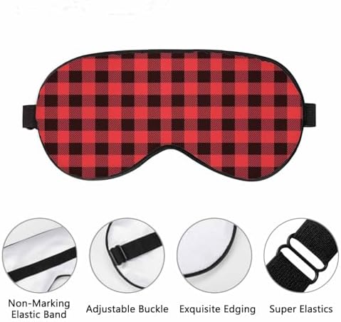 Buffalo Check Sleep Mask Red Black Lumberjack Plaid Tartan Gingham Men Women Sleep Mask with Adjustable Strap Eye Cover Eye Shade for Travel, Nap,Meditation