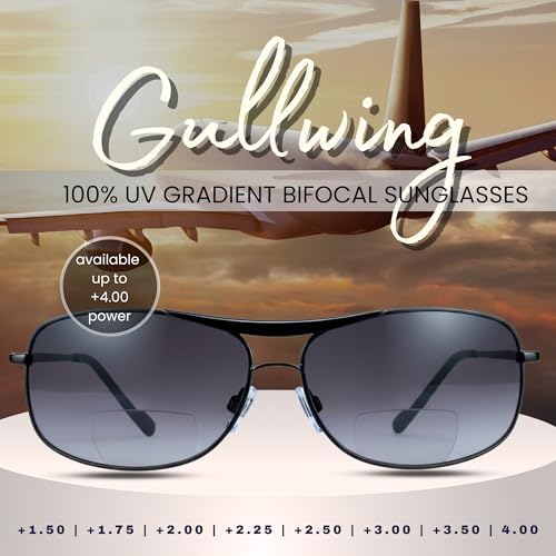 proSPORT Aviator Bifocal Sunglasses +1.50 Black Gunmetal Frame Smoke Lens Bifocal for Men and Women