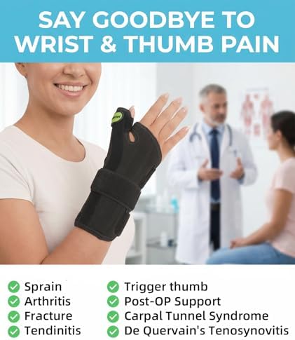 Adjustable Thumb Spica Splint Wrist Brace, Universal for Left/Right Hand, Day & Night Support, Relieves De Quervain's Tenosynovitis/Carpal Tunnel/Tendonitis/Arthritis, Unisex, Green (Left Hand, L/XL)