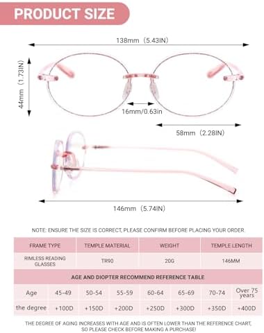 LUFF 3-Pack Rimless Oval Reading Glasses for Women,Stylish Blue Light Blocking Frameless Computer Readers Anti Eyestrain
