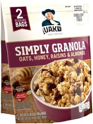 Simply Oats, Honey, Raisins & Almonds Granola, 34.5 oz Bags, 2 Count (1 Pack)
