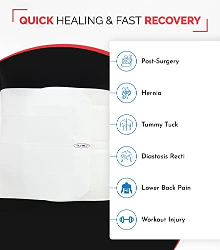ITA-MED Unisex 12” Abdominal Binder – Helps Recover Post-Surgery, Postpartum & Hernia, Made in USA, White (Small)
