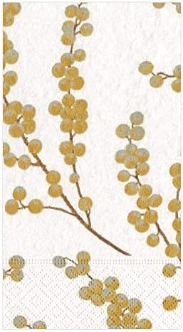 Caspari Berry Branches Paper Guest Towel Napkins in White & Gold - Four Packs of 15