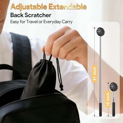 TUKUOS Telescoping Back Scratcher with 5 Detachable Scratching Heads, Rubber Handles, Anniversary Birthday Gifts for Men Women Back Scratcher for Men/Dad/Women/Adults