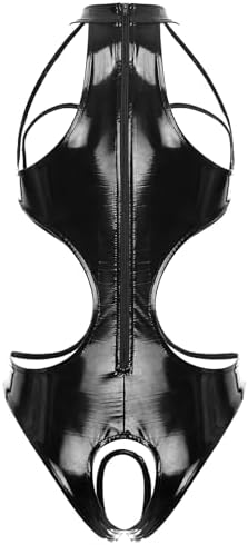 Womens PVC Leather Open Crotch Teddy One Piece Cupless Bodysuit Catsuit Leotard Swimsuit