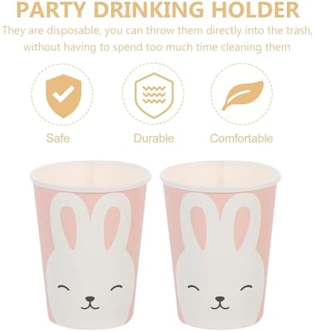 NUOBESTY Party Paper Cups Disposable 9oz Rabbit Cartoon Paper Drinking Cups 8pcs Portable Picnic Festival Supplies for Outdoor Gatherings and Birthday Parties