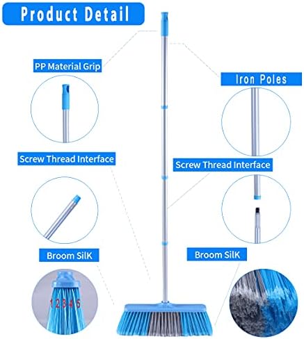 YONILL Indoor Outdoor Broom with Long Handle, 53" Angle Brooms for Floor Cleaning Sweeping Broom for Garage, Patio, Garden, House and Kitchen