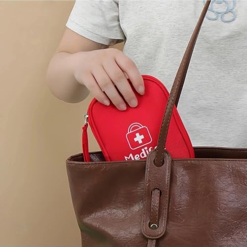 Medicine Pouch Pill Pocket Mini Travel First Aid Bag Outdoor Portable First Aid Kit Empty Red Small Medical Bag Family Emergency Medical Kit Waterproof Oxford Zipper Pouch Hiking Survival Supplies