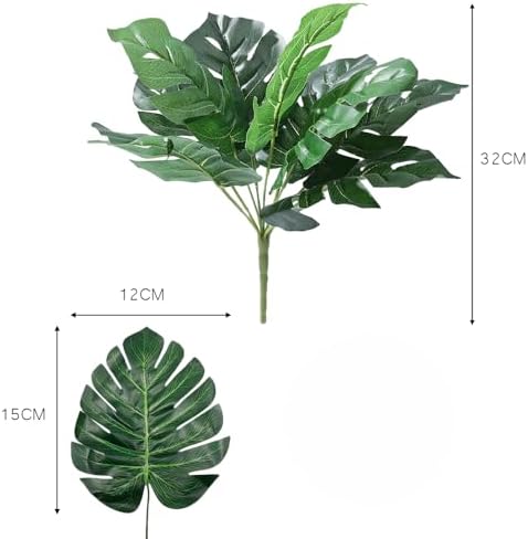 9 Leaves Artificial Monstera Realistic Turtle Leaf Faux Palm Plant Home Office Table Vase Decoration Room Greenery Decor 32 * 15cm