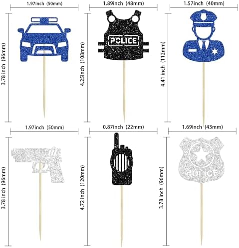 Gyufise 24Pcs Police Cupcake Toppers Glitter Policeman Police Officer Cupcake Picks Police Cake Decorations for Police Emblem Theme Birthday Party Cake Decor Supplies