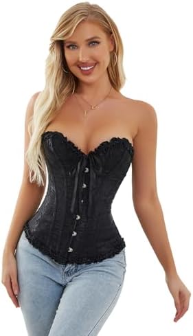 SHYMMUO Corset Tops for Women Sexy Overbust Bustier Lace Up Strapless Party Club Fairycore Renaissance Halloween Costume