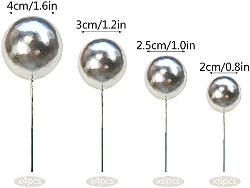 20 PCS Mini sliver Balls Cake Decorations Pearl Ball Cake Toppers for Wedding Anniversary Birthday Baby Shower Decoration
