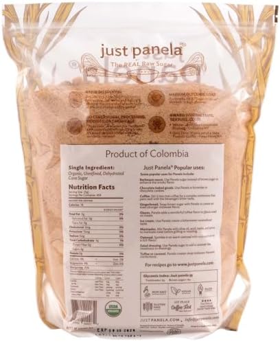 Just Panela Organic Unrefined Cane Sugar 5 Pound Pack of 1 | 100% Unprocessed, Raw Sugar | Panela Great for Baking, Cooking & Sweetening | Healthier Alternative to Regular Refined Sugar
