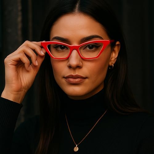 2SeeLife Premium Cat Eye Reading Glasses for Women – Narrow-Medium Fit, Sturdy Frame, Spring Hinges, Stylish Funky Readers, Red, +2.00