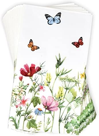 Gift Boutique 100 Spring Floral Guest Napkins Decorative Hand Towels Disposable Paper Butterfly Flower Garden Blossom Wildflowers Bathroom Towel