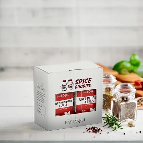 Eastanbul Aleppo Pepper & Urfa Pepper, Aleppo Flakes 5.3oz & Urfa Biber 5.6oz, Pul Biber and Isot for Mediterranean & Middle Eastern Dishes, Chili Flakes & Isot Blackish Twin Gift Pack, Spice Buddies