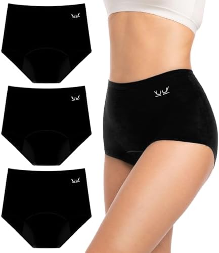 Benirap Period Underwear for Women Heavy Flow Leakproof High Waisted Cotton Panties Postpartum Menstrual Briefs 3 Pack