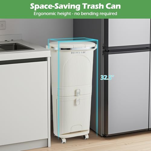 Goplus 11 Gallon Kitchen Trash Can with Lid, 3-Layer Sorting Trash Bin with 2 Removable Buckets, Drawer, Step Pedal & Wheels, Vertical Garbage Bin, Waste Container for Living Room Kitchen Bathroom