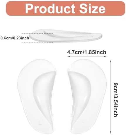 3 Pairs Gel Arch Support Inserts Women, Soft Clear Gel Insoles for Flat Feet, Adhesive Silicone Orthopedic Insoles for Relieve Pressure and Foot Pain, Non-Slip Clear Arch Support Pads
