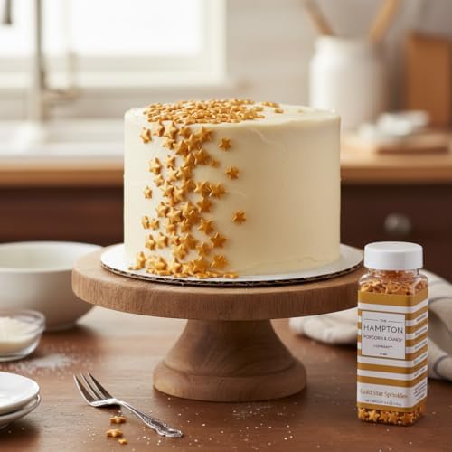 Gold Star Sprinkles Candy 4.4 oz, Star Sprinkles Edible For Cake Decorating, Baking, Ice Cream & More, The Hampton Candy Company
