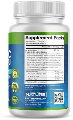 Built by Nature Probiotic 60 Billion CFU – 20 Strains + Prebiotics – Immune & Digestive Support – for Women & Men – Delayed Release Capsules, Shelf Stable – 3 Month Supply - 90 Capsules