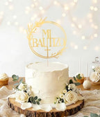 God Bless Baptism Cake Topper - Divine Celebration Elegant Cake Decor for Christening & Holy Communion, Keepsake Cross Design (Mi Bautizo Gold Mirror)