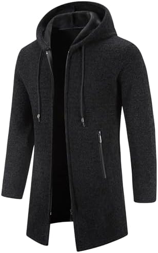 Mylldey Men's Long Cardigan Hoodies Full-zip Fleece Lined Sweaters Knit Regular Fit Casual Sweater Hooded Coat wiht Pocket