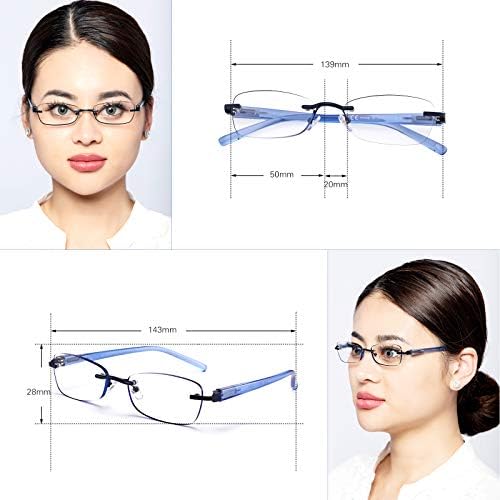 3-Pack Rimless Reading Glasses For Women, Lightweight Spring Hinge Readers, Classic Elegant Artistic Eyeglasses UV 400