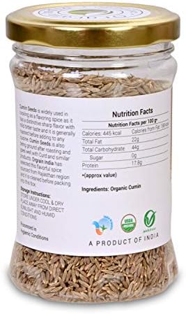 Orgrain India USDA Certified Organic Cumin/Jeera Seeds Whole (Cuminum cyminum) 120g