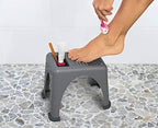 Easy Reach Foot Rest for Shower & Pedicures – Safe Non-Slip Stool for Shaving Legs, Foot Care, Nail Polish & Grooming – Small, Stackable, Drainable Pocket, Rubber Feet – Made in USA