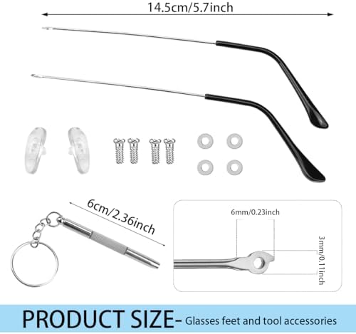 1 Pair Eyeglass Arm Replacement Kit Metal Temples for Glasses Repair Universal Legs Replacement Accessories for Eyeglasses（Silver）