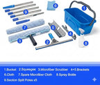 Window Cleaning Kit with 6ft Long Handle, 3 Gallon Bucket,14" Squeegee,15" Microfiber Scrubber,Spray Bottle, Cloth,Professional Window Washing Equipment Cleaner Tool for Outdoor Commercial Household