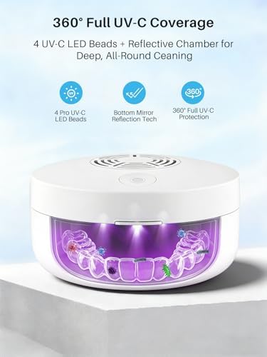 Voraiya UV Retainer Case with Fan, Portable Cleaning Denture Cases with UV Lights Rechargeable Retainers Cleaner Container for Partial Denture, Aligners, Mouth Guard, Night Guard, Braces