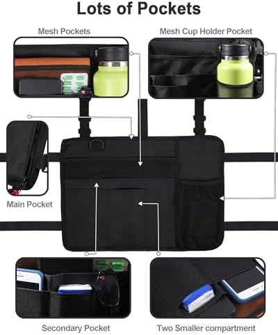LIGHTMEUP Walker Bag Walker Basket with Cup Holder - Suit for Adult Folding Walkers Rollator Organizer Carry Storage Pouch Water-Resistant Armrest Accessories for Seniors, Elderly, Handicap