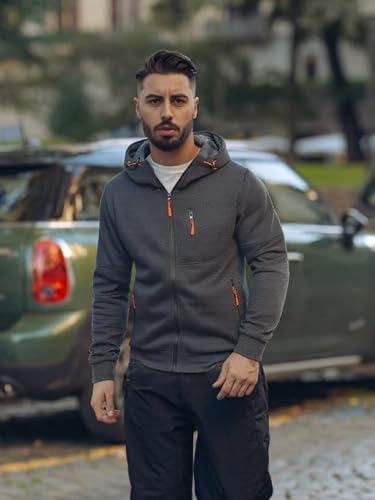 Riskrole Men's Zip Up Fleece Hoodie Lightweight Sweatshirt Long Sleeve Sports Hooded Jacket with Zipper Pockets