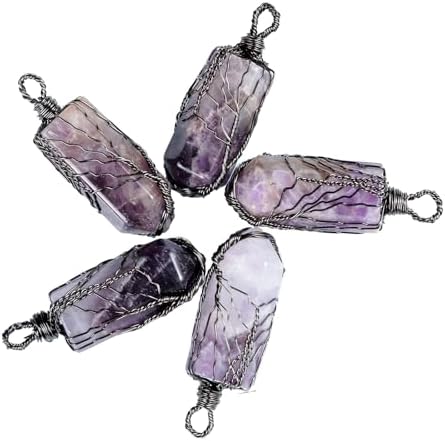 Nupuyai Handmade Wire Wrapped Pendant Necklace for Women Men, Wire Wrapped Hexagonal Crystal Point Reiki Stone Jewelry