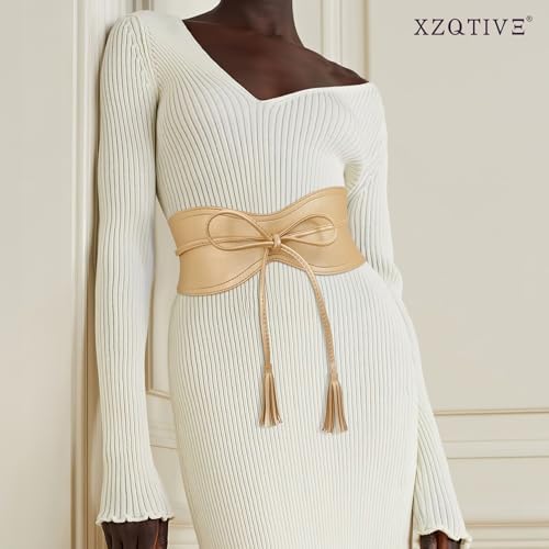 XZQTIVE Women Wide Belt for Dress Fashion Ladies Cinch Obi Belt Waistband with Tassel Tie