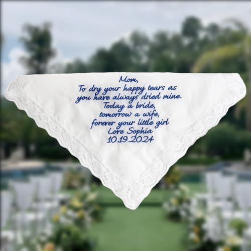 Custom Embroidered Handkerchief with Your Own Words,Unique Bridal Gift for Happy Tears,Personalized Wedding Hankie Gift
