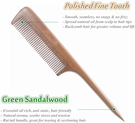 Breezelike Hair Combs - Sandalwood Fine Tooth Comb - No static Natural Aroma Wooden Tail Comb for Women