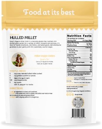 Quay Naturals Organic Hulled Millet, 2.5 lbs, USA Grown, Non-GMO, Gluten-Free, Whole Grain, Easy to Digest, Vegan-Friendly