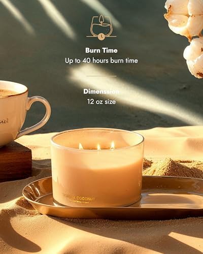 96NORTH Luxury Coconut Soy Candle | Large 3 Wick Jar Candle | Up to 50 Hours Burning Time | Tropical Beach Scented Candles for Home | 100% Natural Soy Wax | Housewarming Gift for Women and Men