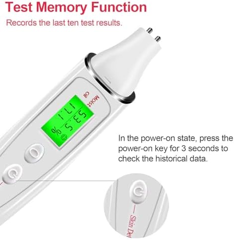 Skin Hydration Tester, Portable Skin Moisturizer Water Oil Tester ,Digital LCD Smart Display Skinly Hydration for Face Care Beauty (White)