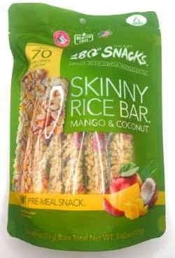 180 Snacks, Skinny Rice Bar, Mango & Coconut, 6 Bars