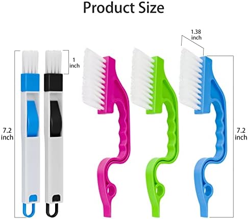 Window Track & Gap Cleaning Brush Set, 5 Pack Crevice and Groove Cleaner with 2 in 1 Brush and Mini Dustpan for Door Gaps, Blinds, Sliding Tracks and Kitchen Corners