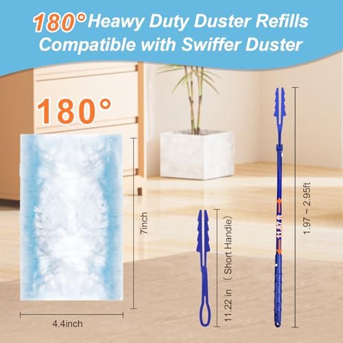 50 Count Duster Refills Kit for Swiffe Duster, One-Sided Electrostatic Duster with 2 Handles, Heavy Duty Dusters Refills Replacement for Cleaning Home, Blinds, Fans, Corners