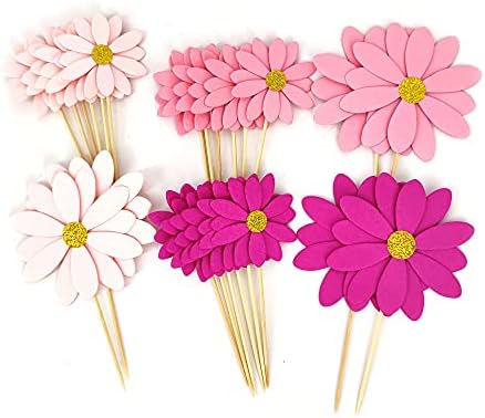 Blush Pink Daisy Party Picks Cupcake Toppers Toothpicks Food Picks Girls Baby Shower Birthday Party Decorations Pack of 24