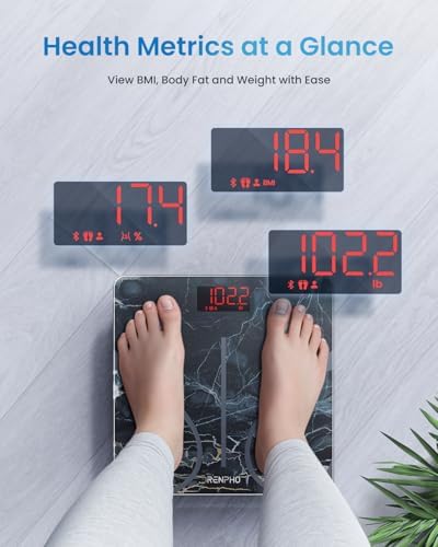 RENPHO Smart Scale for Body Weight, Digital Bathroom Scale BMI Weighing Bluetooth Body Fat Scale, Body Composition Monitor Health Analyzer with Smartphone App (Marble, 11"/280mm)