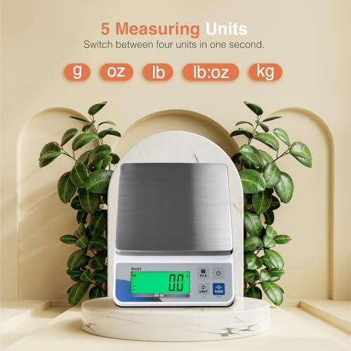 Polit Digital Kitchen Scale KT-66 30lb/13kg｜0.05oz/1g Precision Food Scale with LCD Display｜Battery or Plug-in｜Stainless Steel Top｜Grams, Ounces, Pounds｜5 Units for Baking, Farming & Shipping Scale