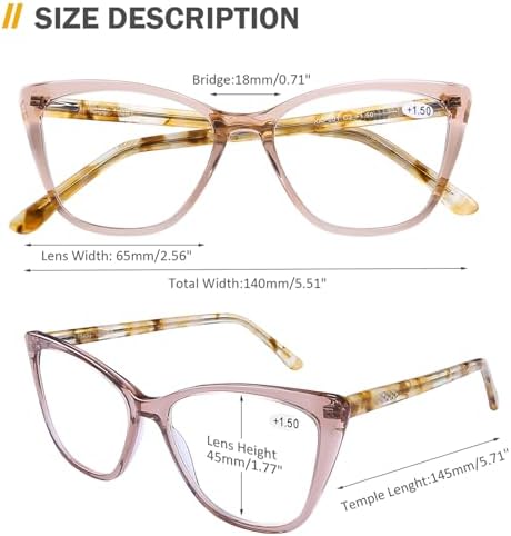 AQWANO Oversized Blue Light Blocking Reading Glasses Women - Stylish Cat Eye Designer Computer Readers Eyeglasses