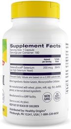 Healthy Origins Selenium 200 mcg, 180 Capsules - SelenoExcell High Bioavailability Organically Bound Fermented Selenium - Supports Immune System Function, Thyroid Health & Healthy Cellular Support